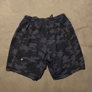Lululemon 9" Shorts Mens Medium Black Gray Camo Pace Breaker Lined Athletic‎ Gym